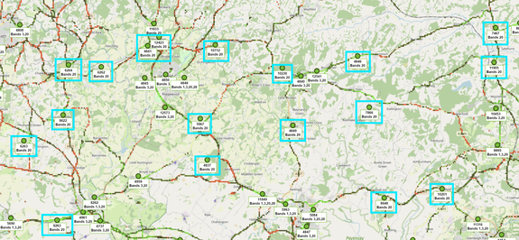 Screenshot of Cellmapper showing the vast majority of sites on the map section to only have B20 LTE